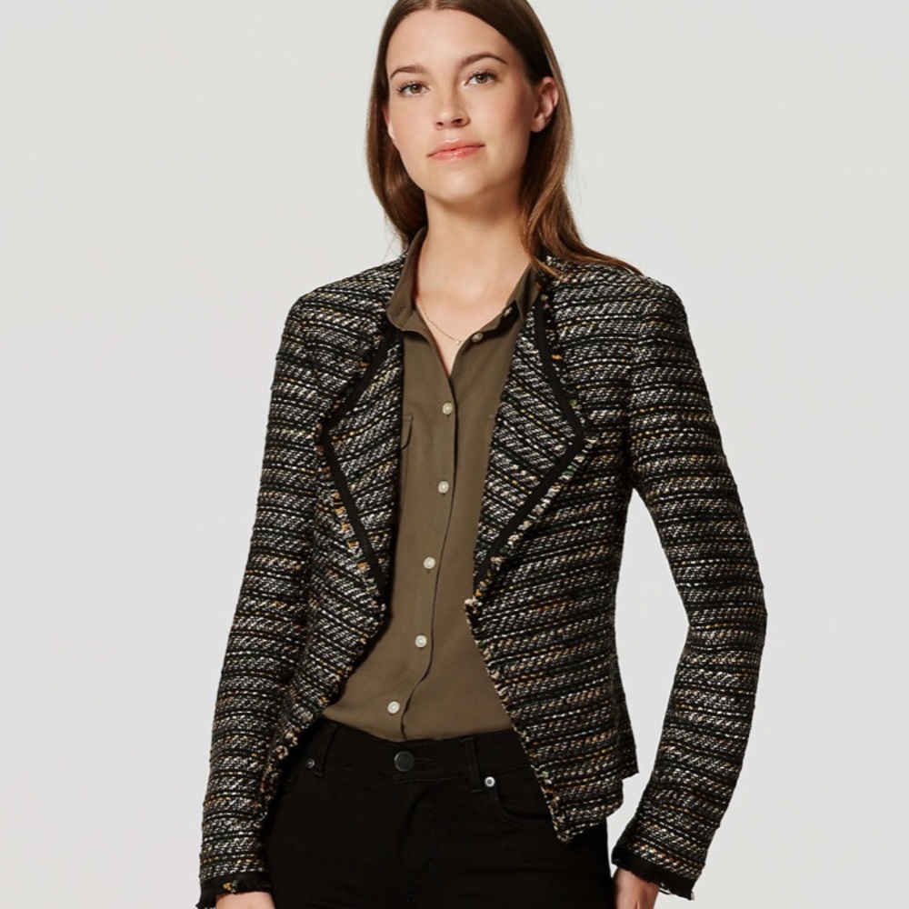 LOFT draped fringe tweed jacket